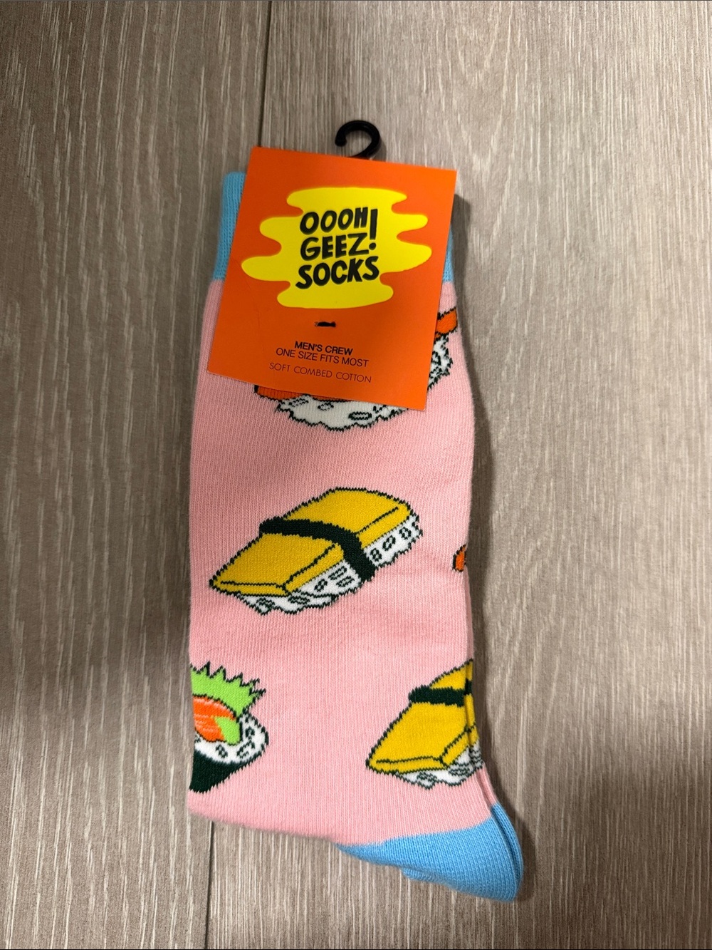 Oooh! Geez! Pink Sushi Crew Socks for Men